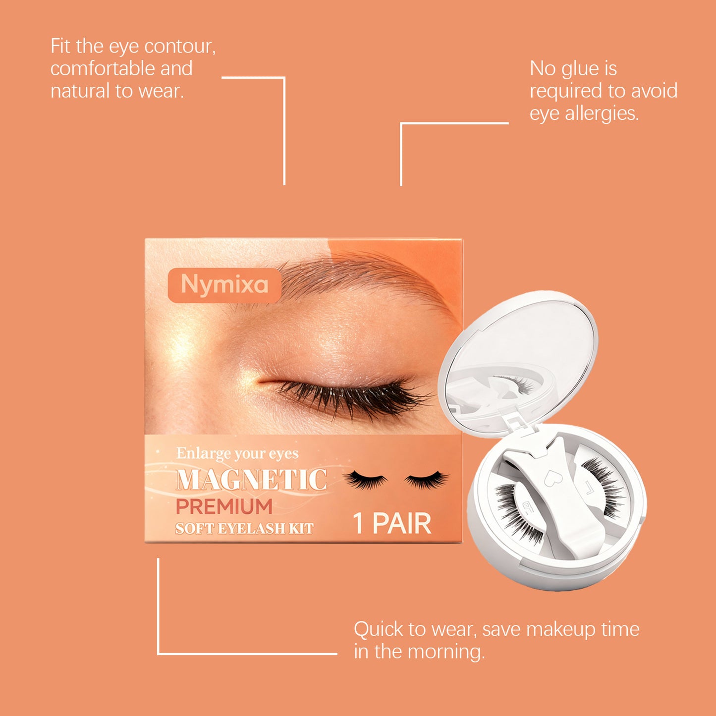 Nymixa Magnetic False Eyelashes Kit with Storage Case – Reusable No-Glue Lash Set