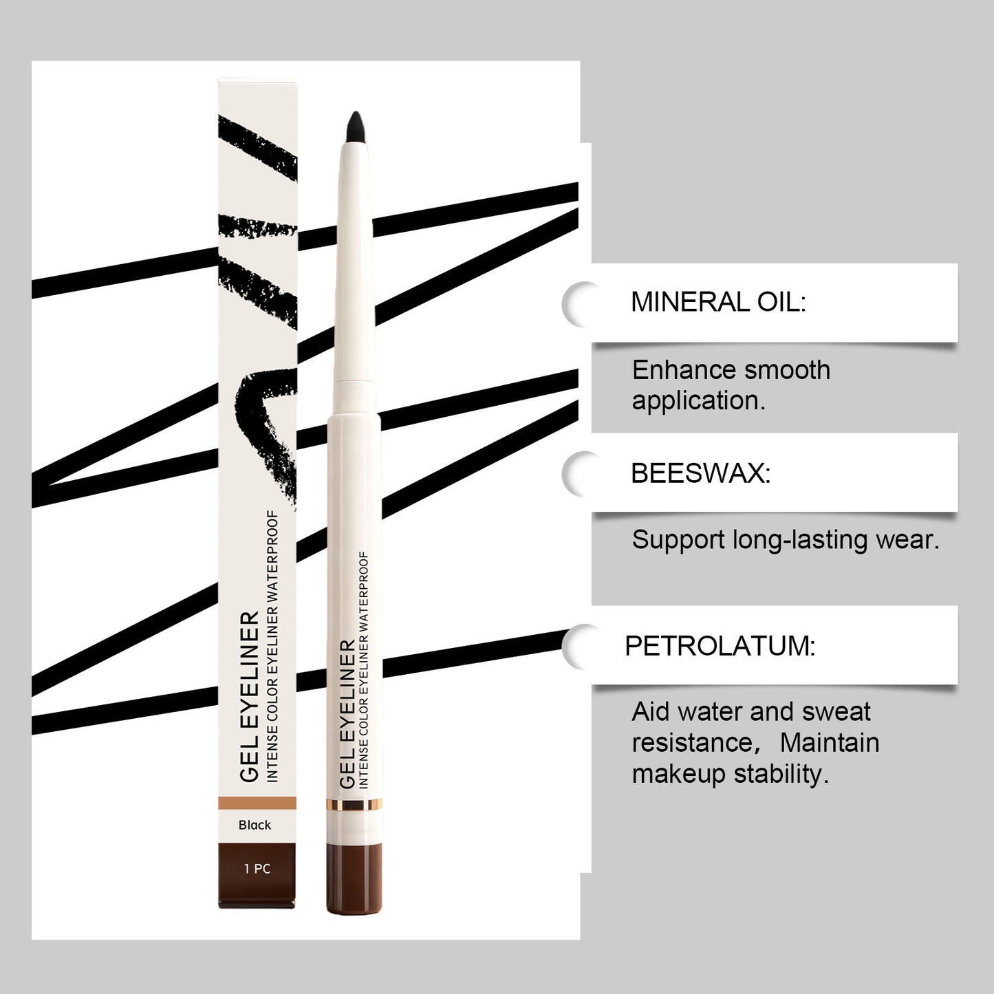 Delineador de ojos en gel Zephoco: lápiz de ojos suave, preciso y resistente al agua