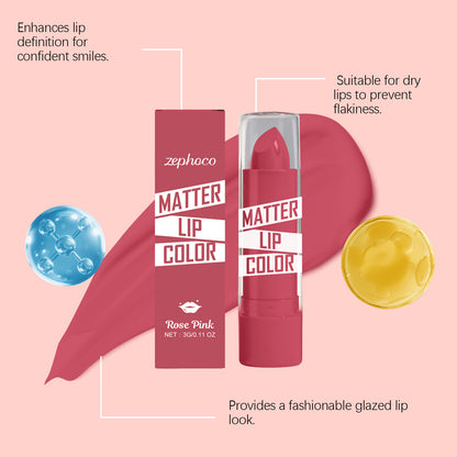 Zephoco Matte Lip Color – Rose Pink | Smooth, Non-Flaky & Long-Wear Lipstick