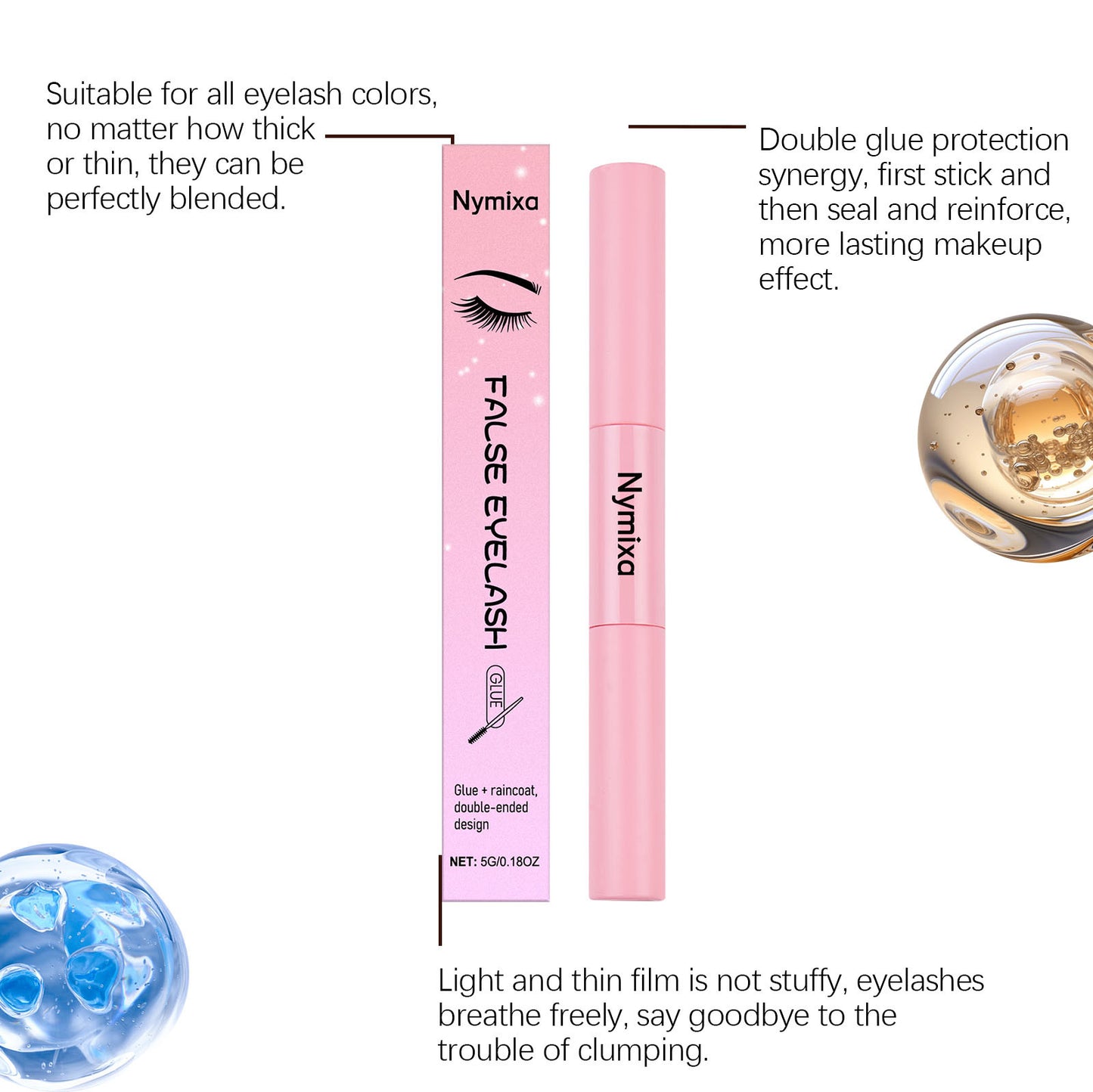 Stylo colle et fixateur double embout Nymixa pour faux cils – Colle longue tenue pour la pose de faux cils à faire soi-même