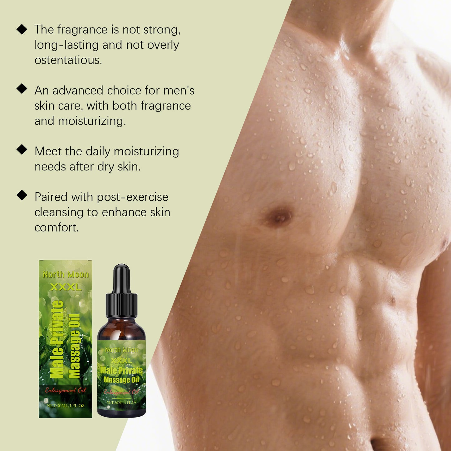 North Moon Men’s Massage Oil – Lightweight Hydrating Body Care Oil for Daily Use (30ml)