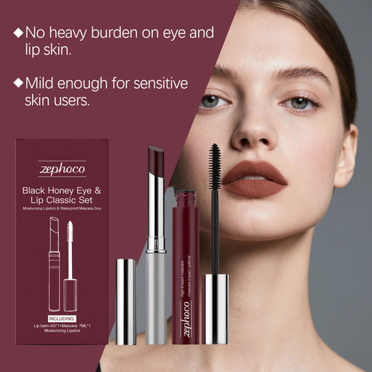 Zephoco Black Honey Eye & Lip Classic Set – Moisturizing Lipstick & Waterproof Mascara Duo