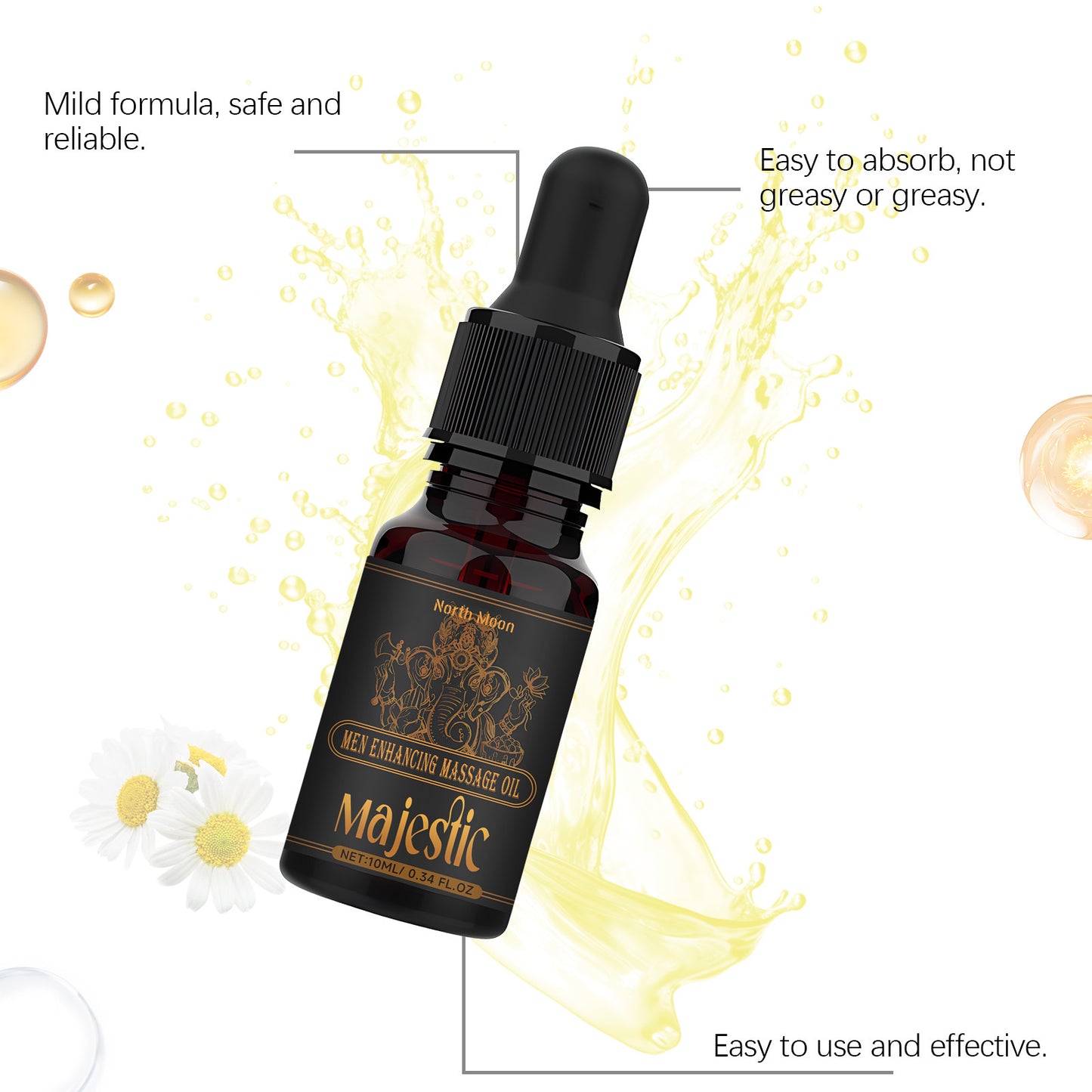 North Moon Majestic Men’s Massage Oil – Lightweight Hydrating Body Care Oil (10ml)