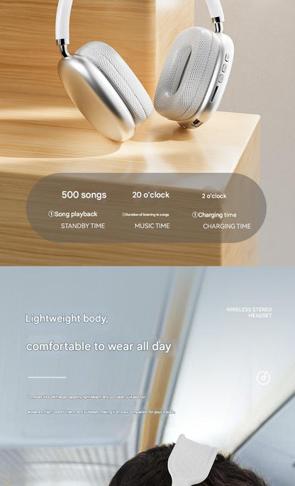 Auriculares inalámbricos Bluetooth supraaurales: graves profundos y sonido envolvente de 360° (compatibles con Apple P9)