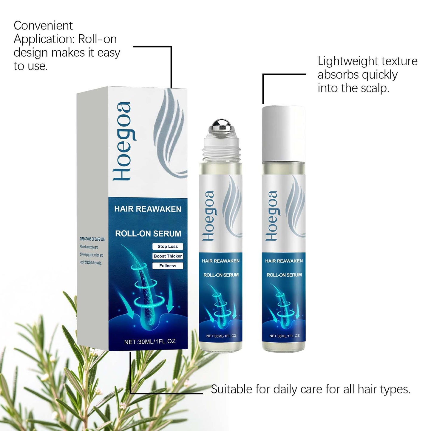 Sérum roll-on para el cuidado capilar Hoegoa: vitalidad y volumen del cuero cabelludo (30 ml)