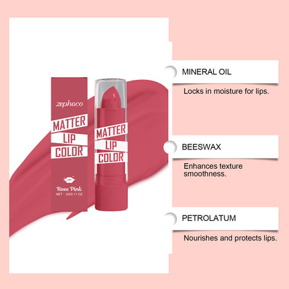 Zephoco Matte Lip Color – Rose Pink | Smooth, Non-Flaky & Long-Wear Lipstick
