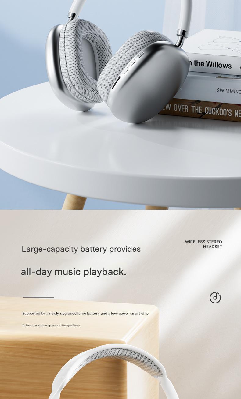 Auriculares inalámbricos Bluetooth supraaurales: graves profundos y sonido envolvente de 360° (compatibles con Apple P9)