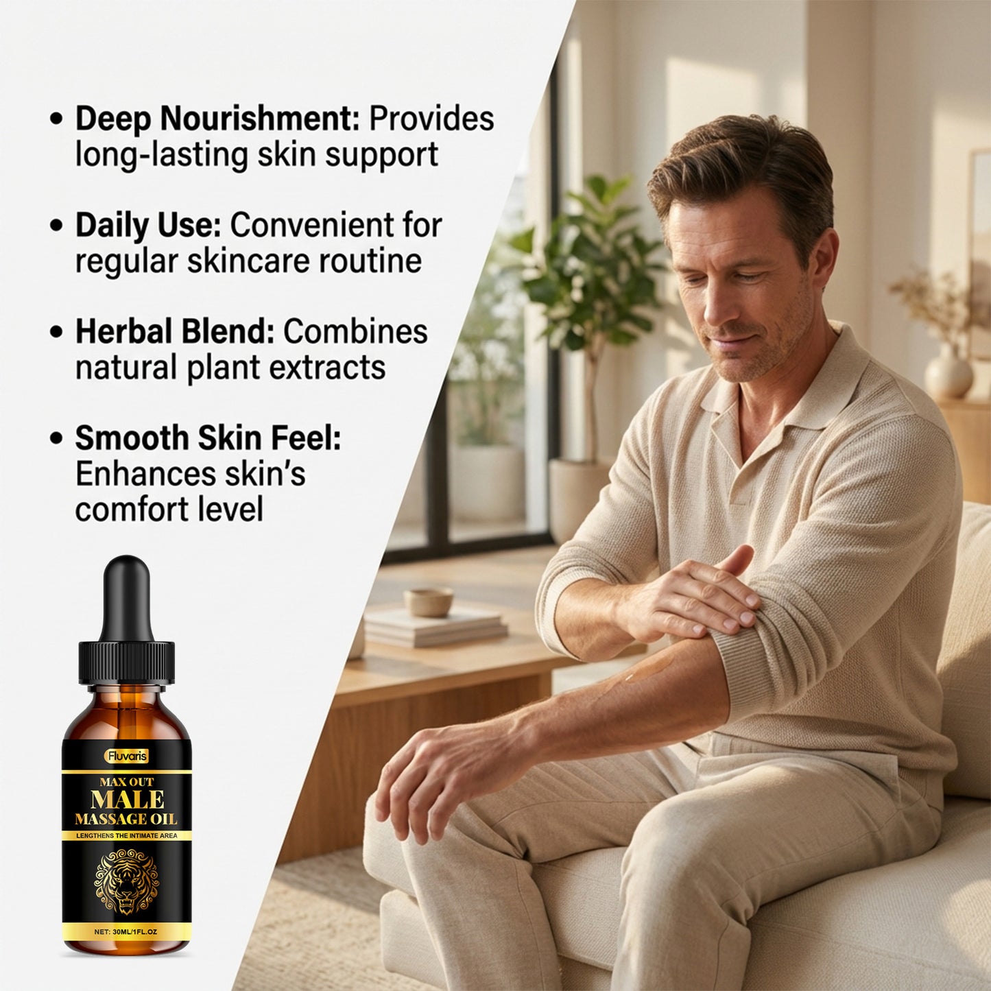 Fluvaris Male Massage Oil – Lightweight Hydrating Body Oil for Daily Care (30ml)