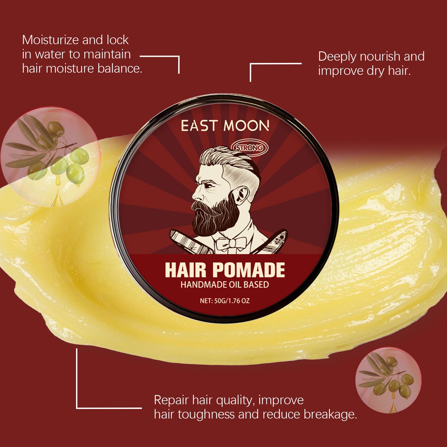 East Moon Hair Pomade – Strong Hold, Oil-Based Hair Wax 50g