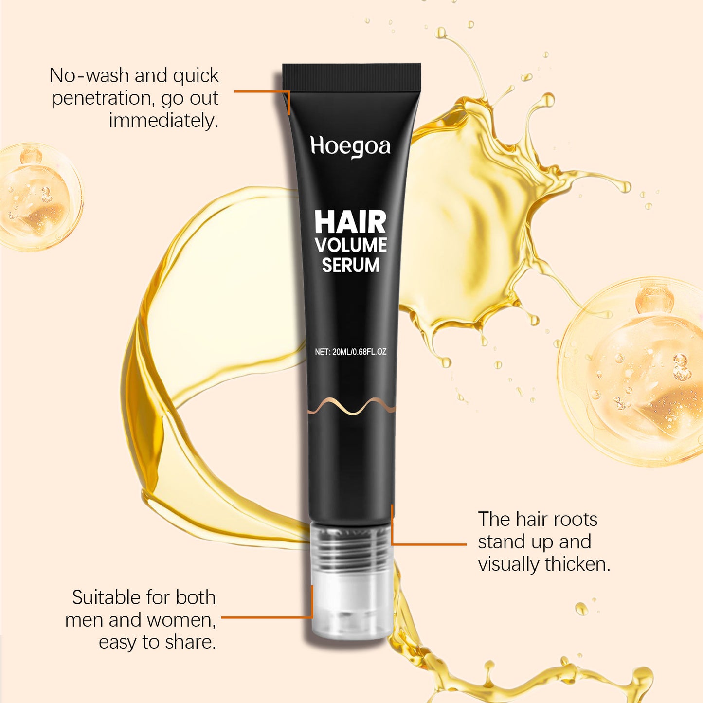 Sérum volumisant pour cheveux Hoegoa – Pénétration rapide, sans rinçage, convient à tous les types de cheveux 20 ml