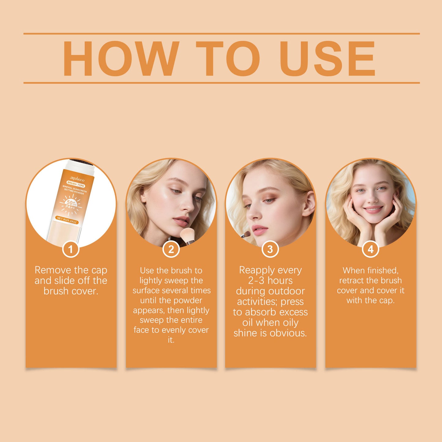 Polvos fijadores minerales tipo brocha Zephoco con FPS que mejoran la apariencia: polvos ligeros para retoques