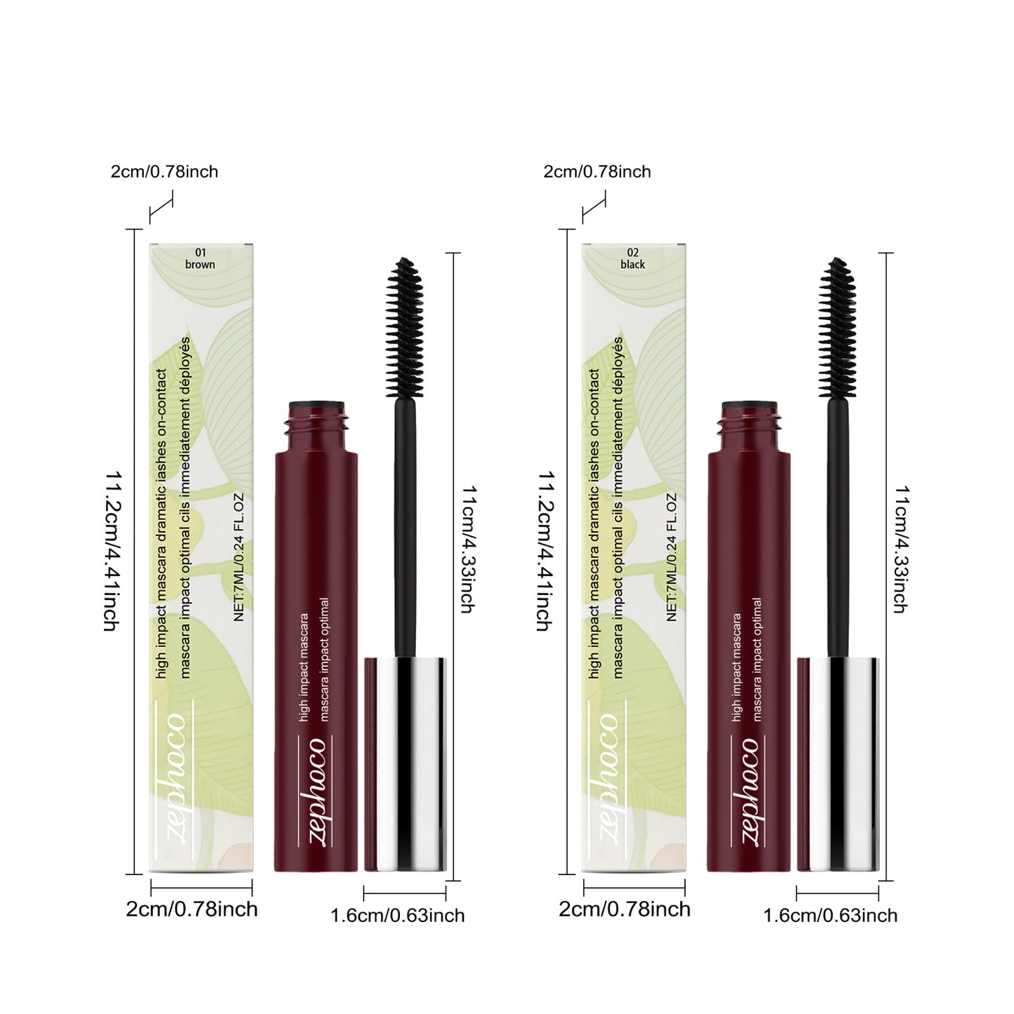 Máscara de pestañas y cejas de alto impacto Zephoco: aplicación suave y definición natural