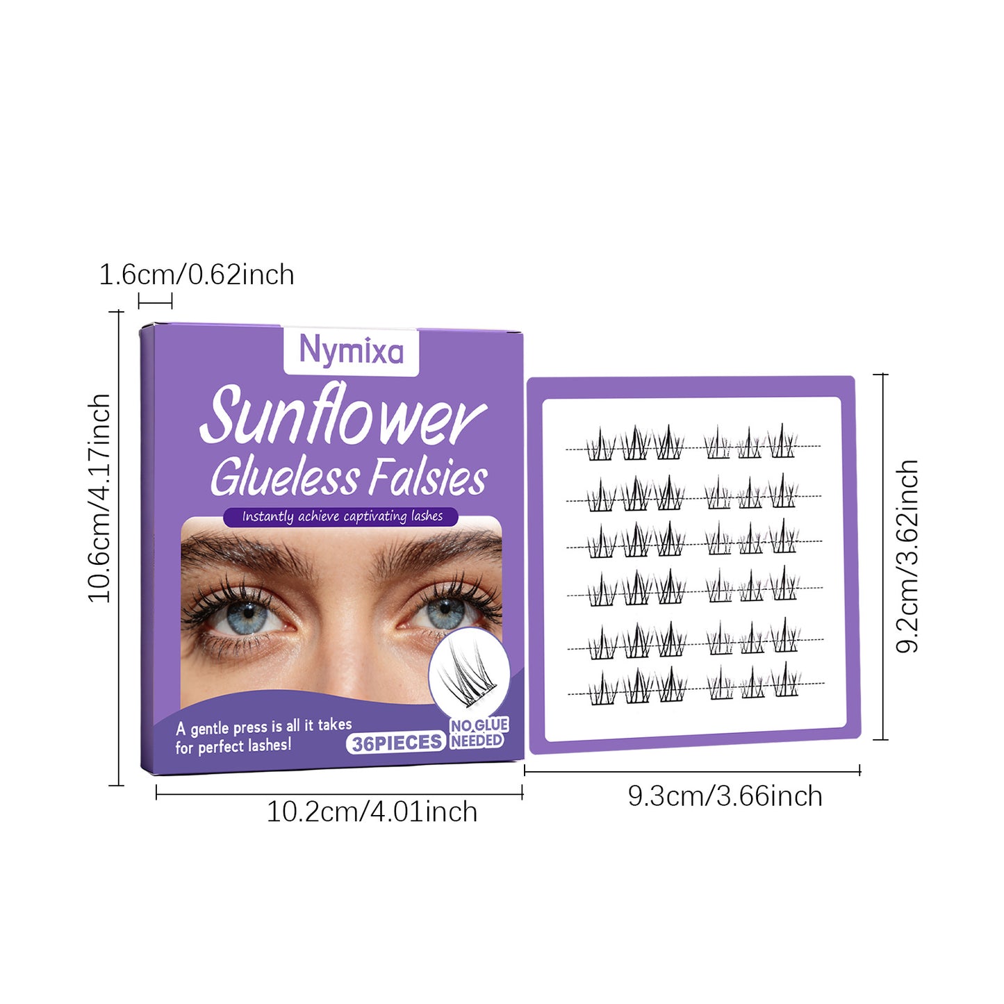 Nymixa Sunflower Glueless Press-On False Lashes – No Glue Needed, Natural Cluster Lashes (36PCS)