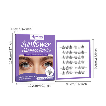 Nymixa Sunflower Glueless Press-On False Lashes – No Glue Needed, Natural Cluster Lashes (36PCS)