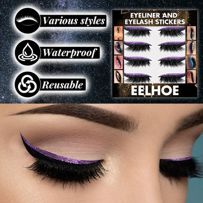EELHOE Self-Adhesive Eyeliner & Eyelash Stickers – 5 Glitter Colors, No Glue, Reusable Eye Makeup Strips