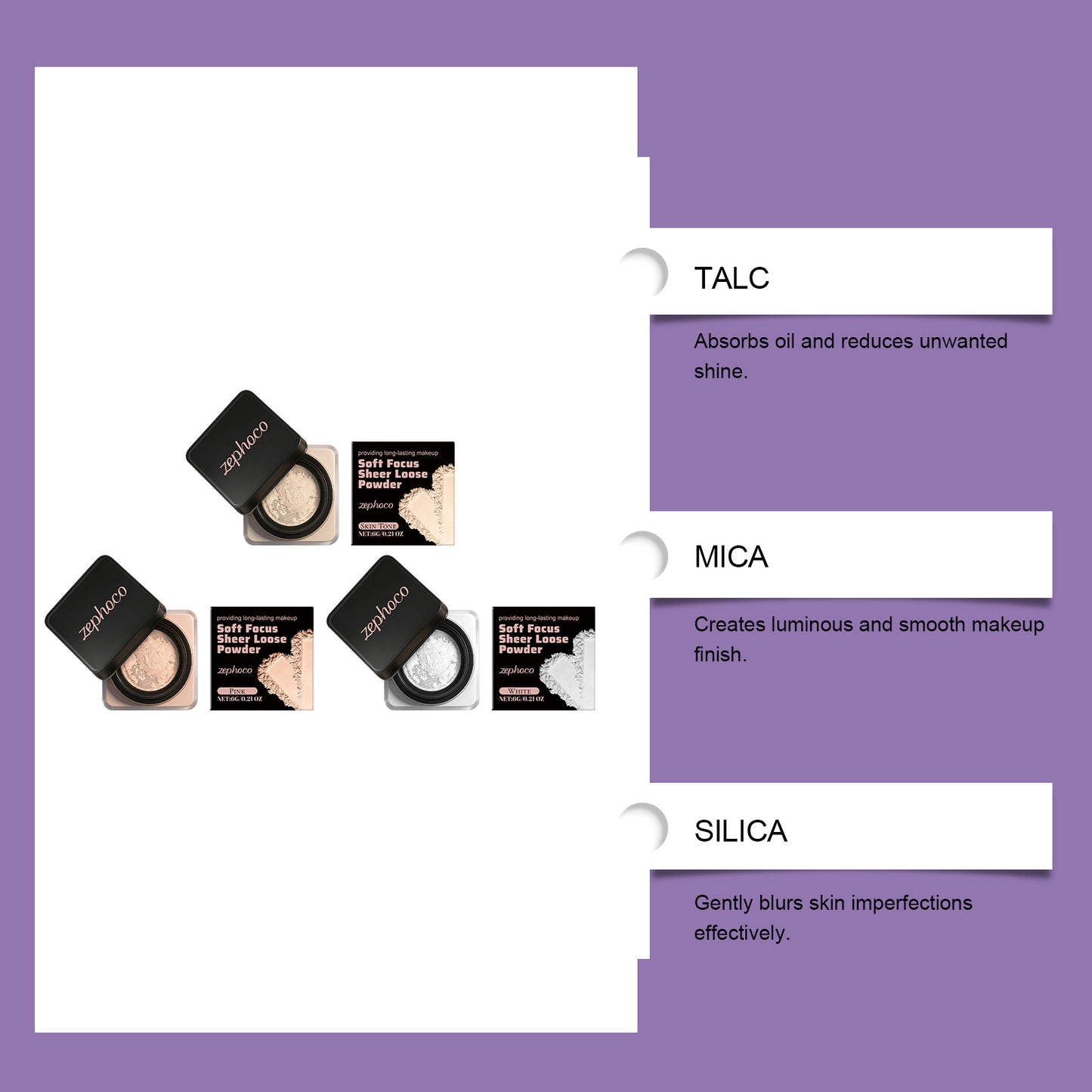 Zephoco Soft Focus Sheer Loose Setting Powder – Lightweight Oil-Control Makeup Finish