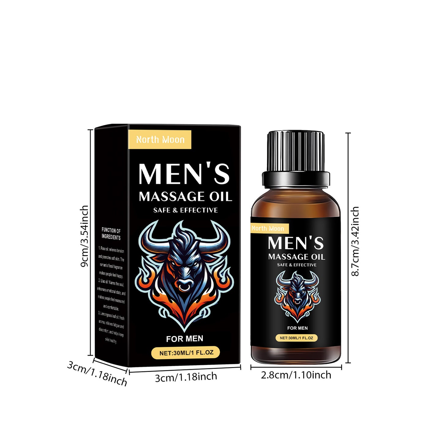 North Moon Men’s Massage Oil – Lightweight Hydrating Body Care Oil for Daily Use (30ml)