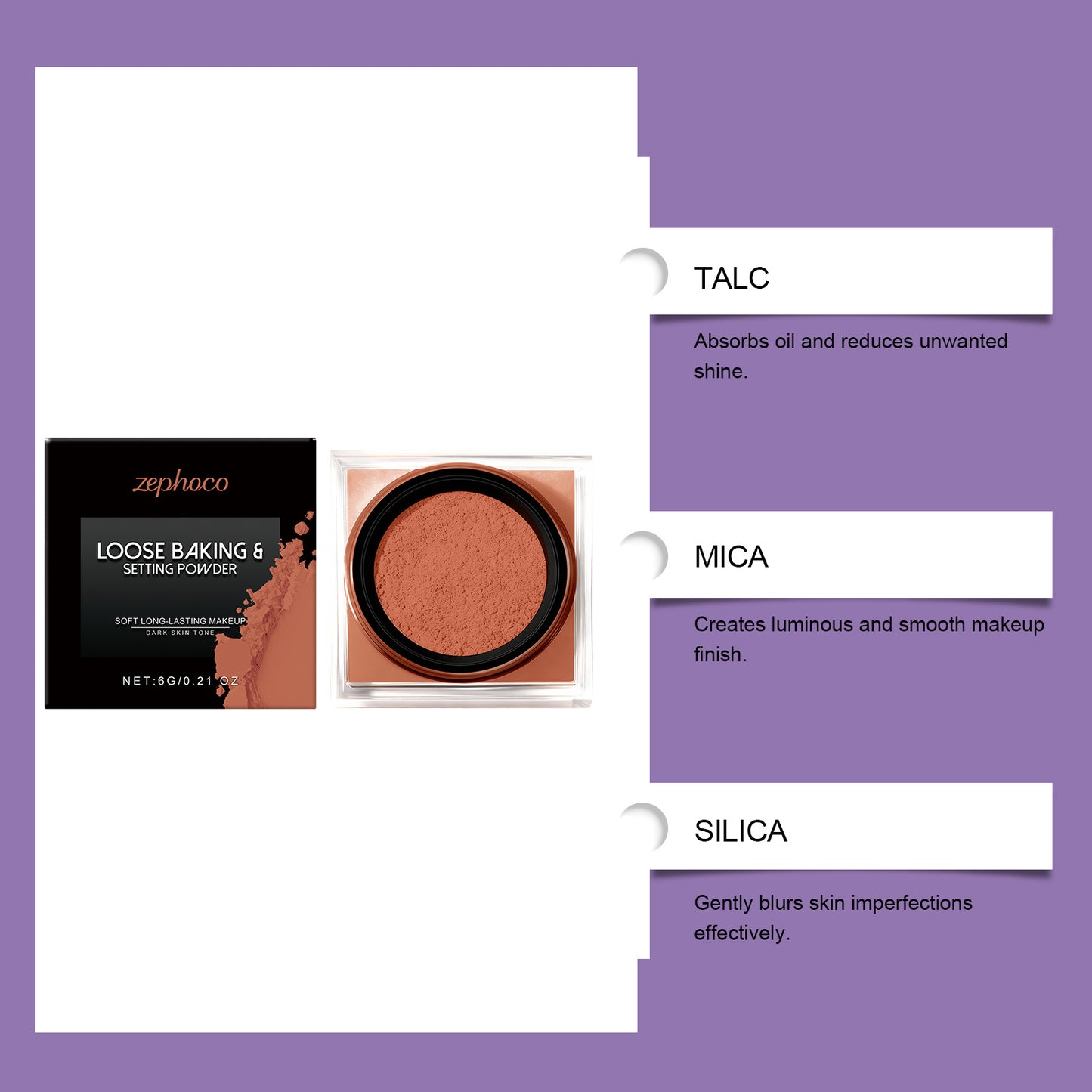 Zephoco Loose Baking & Setting Powder – Soft Focus Makeup Finish for Natural Coverage