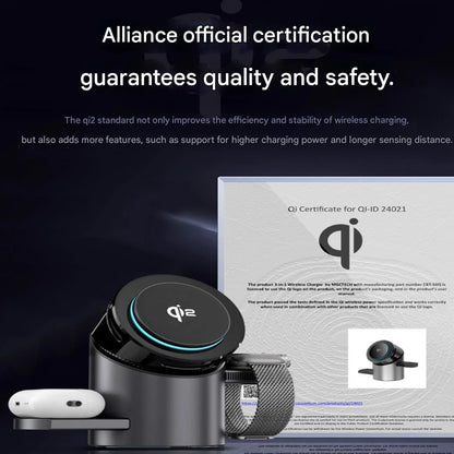 3-in-1 Magnetic Wireless Charger with Electric Pop-Up | Qi2 Compatible