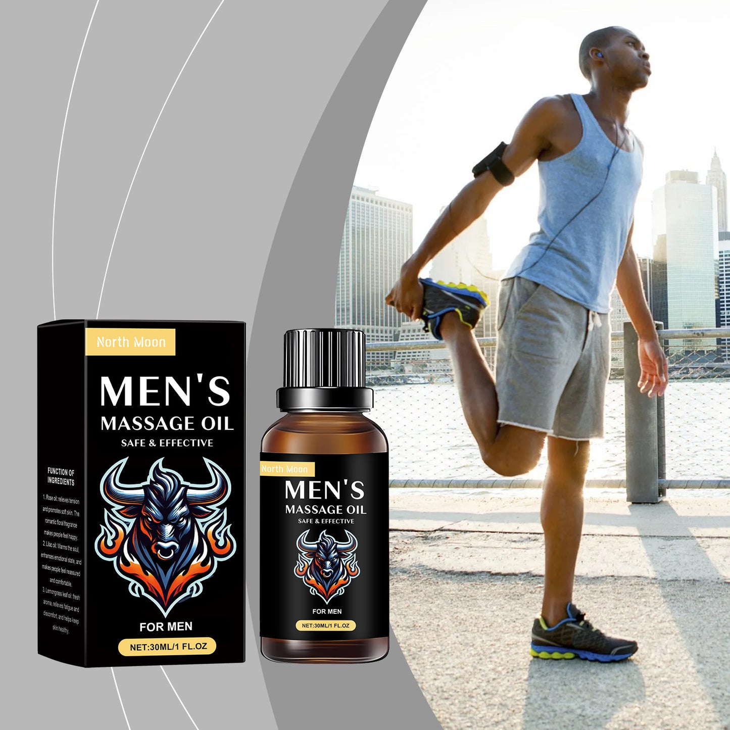 North Moon Men’s Massage Oil – Lightweight Hydrating Body Care Oil for Daily Use (30ml)