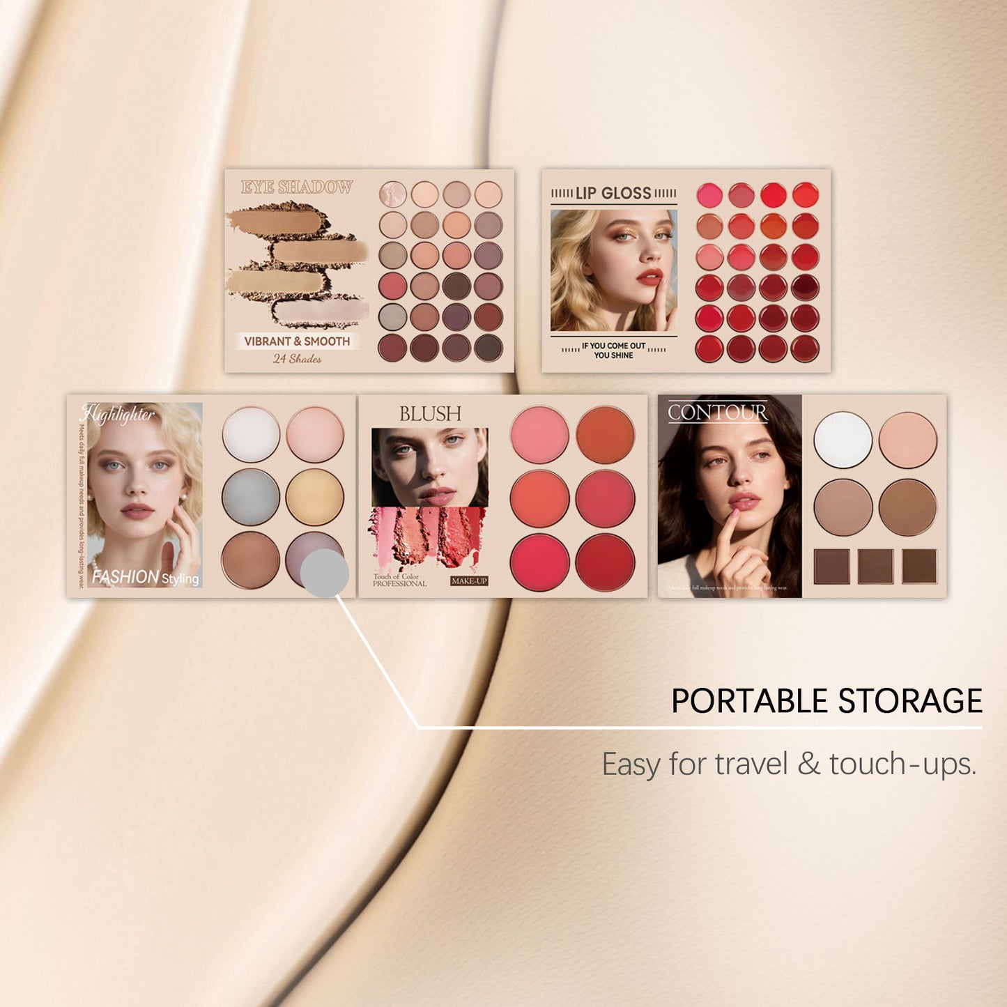 Paleta de maquillaje todo en uno Zephoco Fashion: sombra de ojos, brillo de labios, rubor y contorno