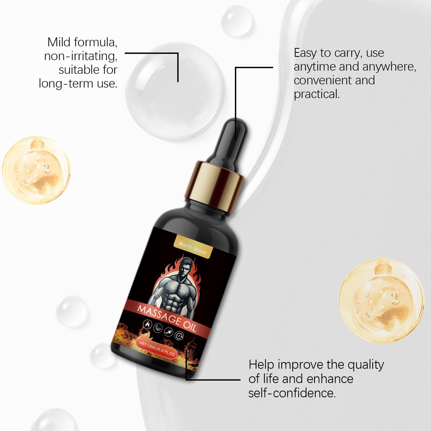 North Moon Men’s Massage Oil – Lightweight Hydrating Body Care Oil for Daily Use (15ml)