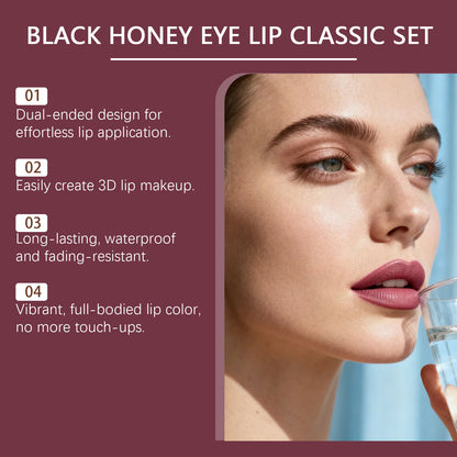 Coffret classique yeux et lèvres Zephoco Black Honey – Duo rouge à lèvres hydratant et mascara waterproof