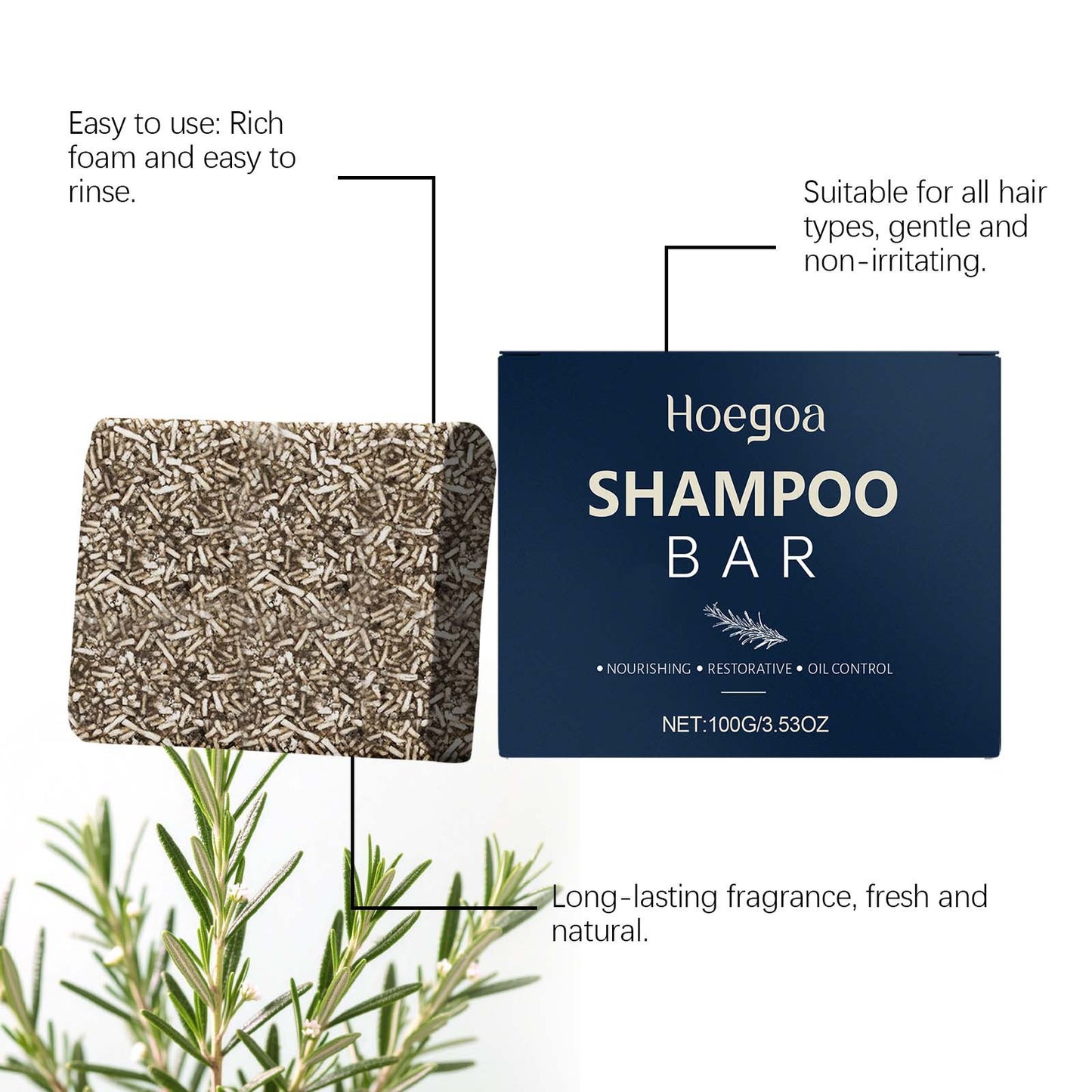 Shampoing solide nourrissant Hoegoa – Réparateur et régulateur de sébum pour cuir chevelu sensible 100 g