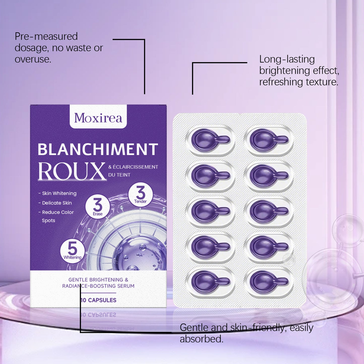 Cápsulas de suero facial iluminador e hidratante Moxirea