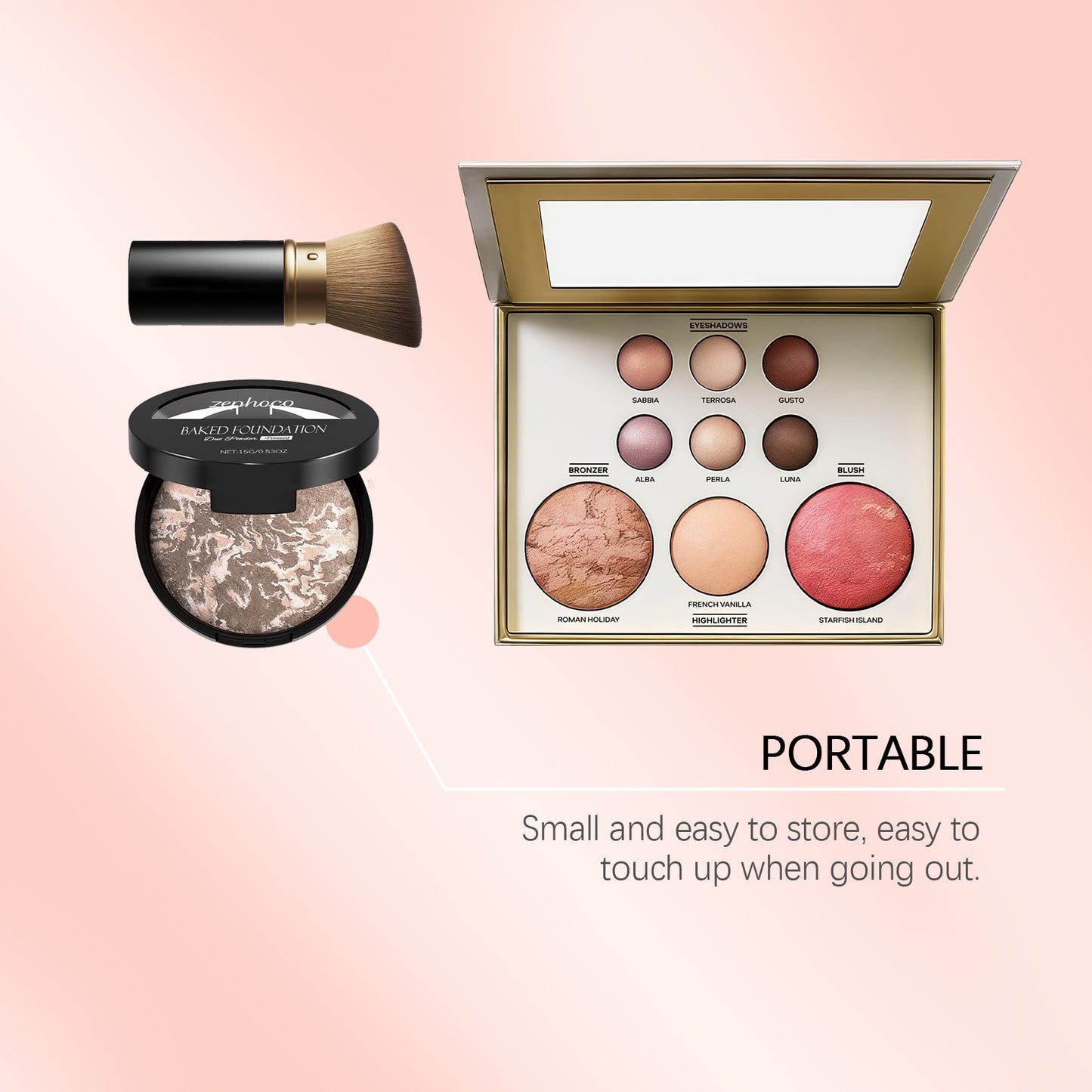 Palette de maquillage tout-en-un Zephoco – Fard à paupières, blush et highlighter avec pinceau pour une utilisation quotidienne et pour offrir