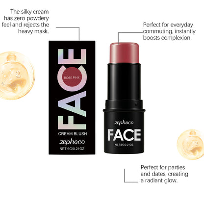 Blush crème visage Zephoco en stick – Blush soyeux rose pour un éclat naturel