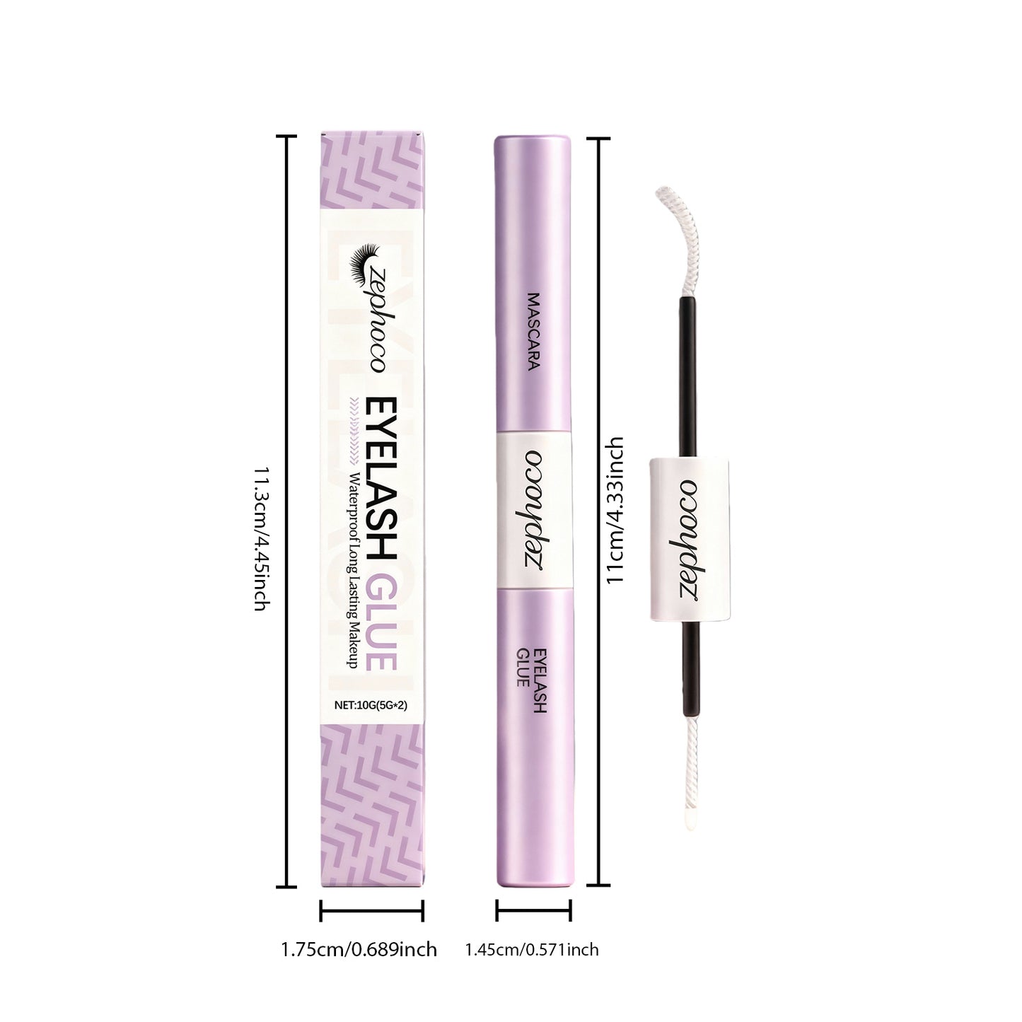 Colle et fixateur 2 en 1 pour faux cils Zephoco – Tenue longue durée, fini transparent, sans résidus