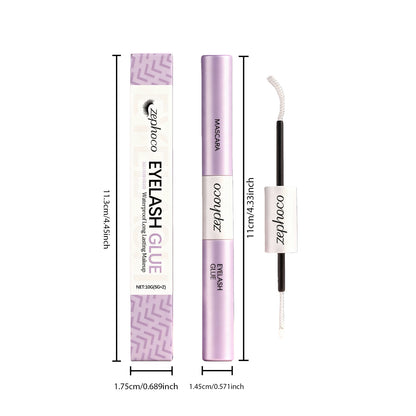 Colle et fixateur 2 en 1 pour faux cils Zephoco – Tenue longue durée, fini transparent, sans résidus