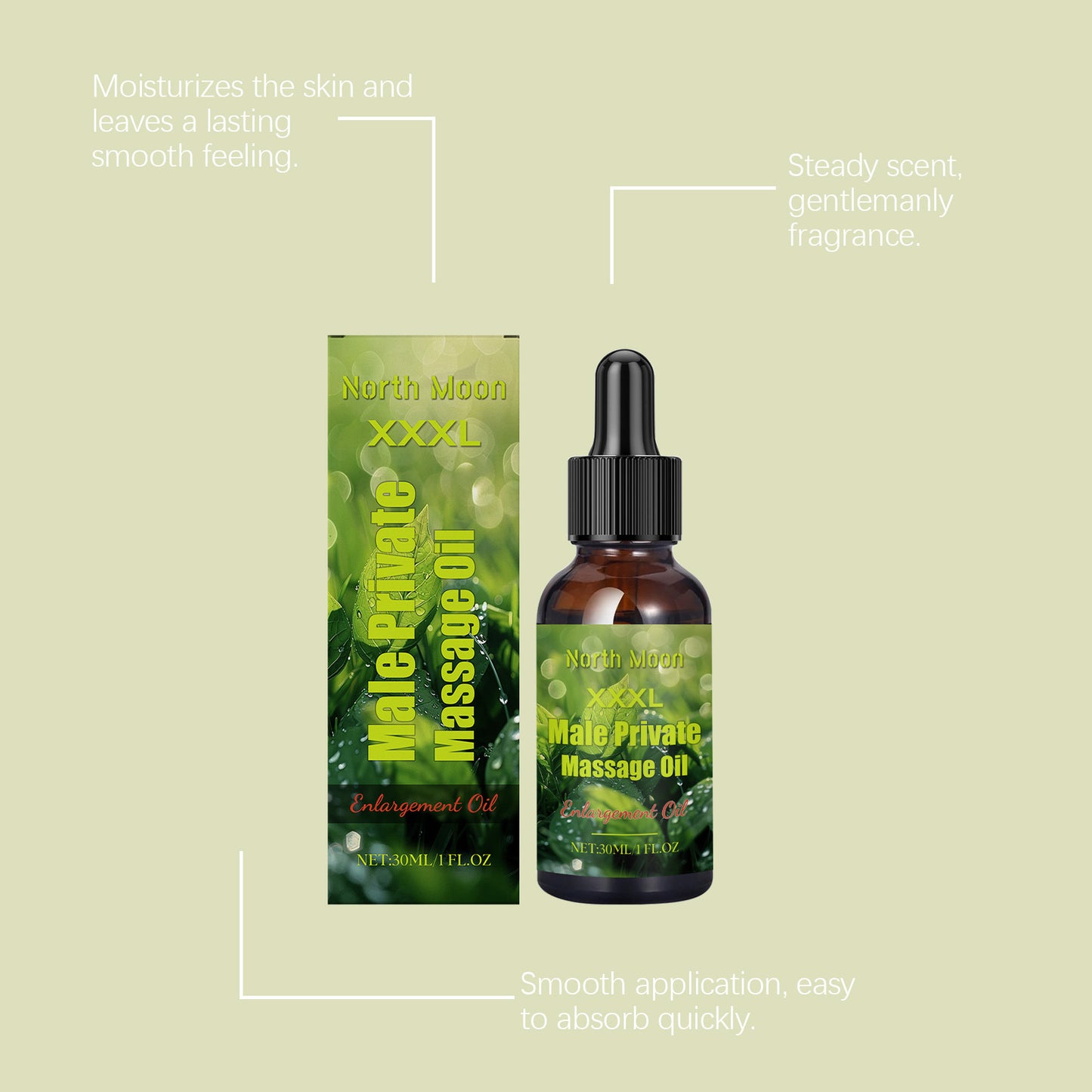 North Moon Men’s Massage Oil – Lightweight Hydrating Body Care Oil for Daily Use (30ml)