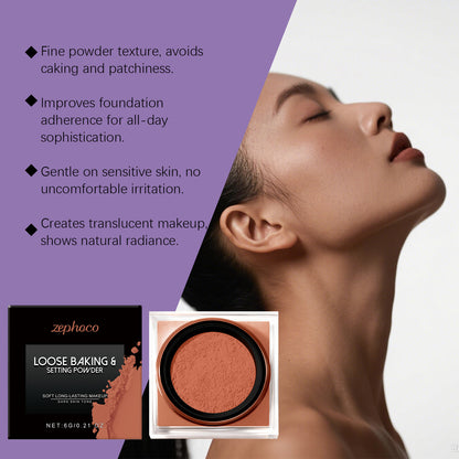 Zephoco Loose Baking & Setting Powder – Soft Focus Makeup Finish for Natural Coverage