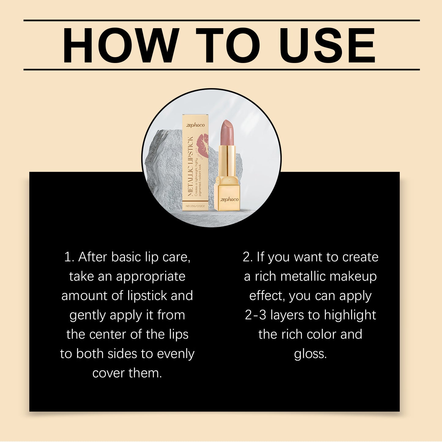 Zephoco Metallic Lipstick – Smooth Color & Radiant Finish (Multiple Shades)