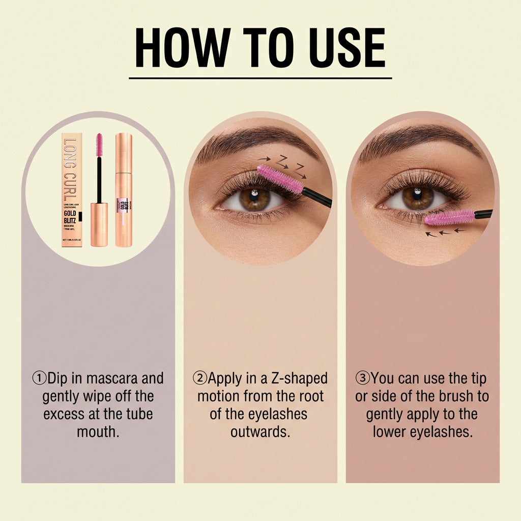 Zephoco Gold Blitz Lightweight Mascara – Buildable Lash Definition & Shimmer Finish