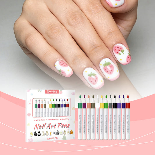 Nymixa Nail Art Pens – 12-Color Quick-Dry DIY Nail Drawing Set