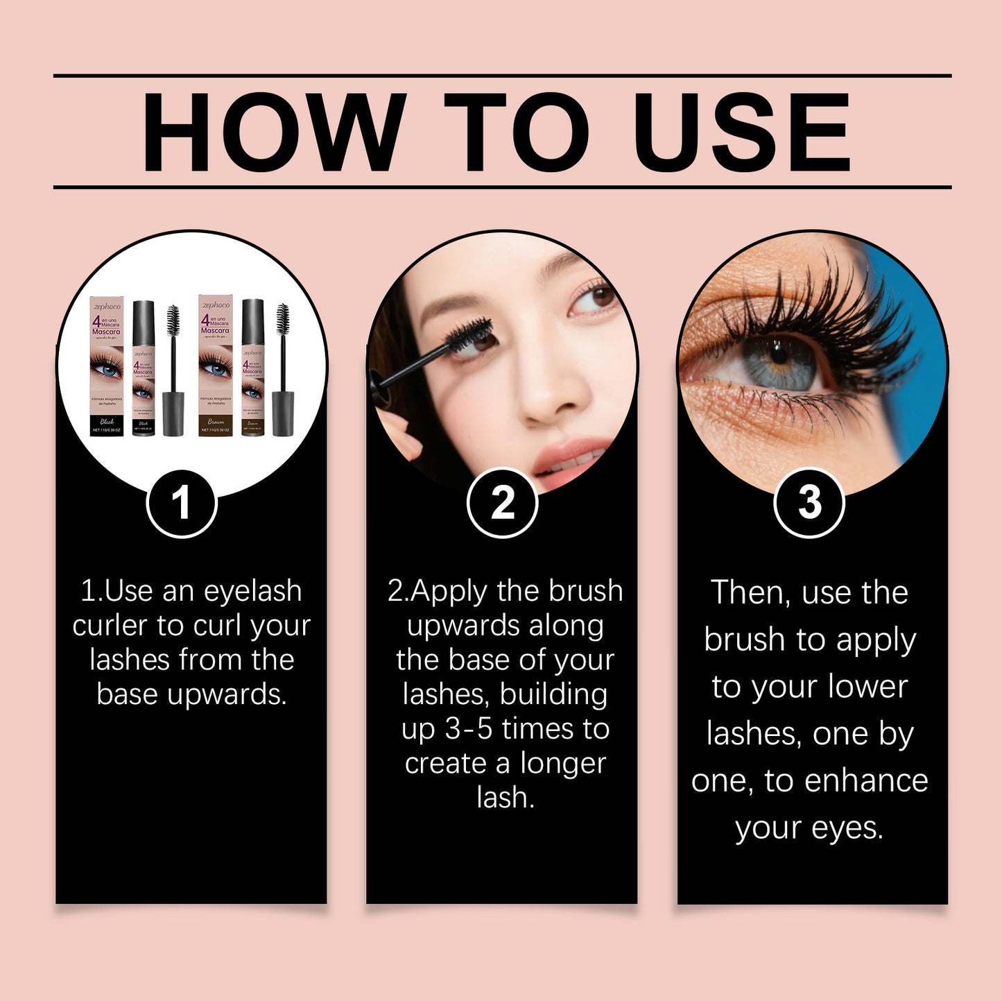 Zephoco 4-in-1 Lengthening & Volumizing Mascara (Black / Brown)