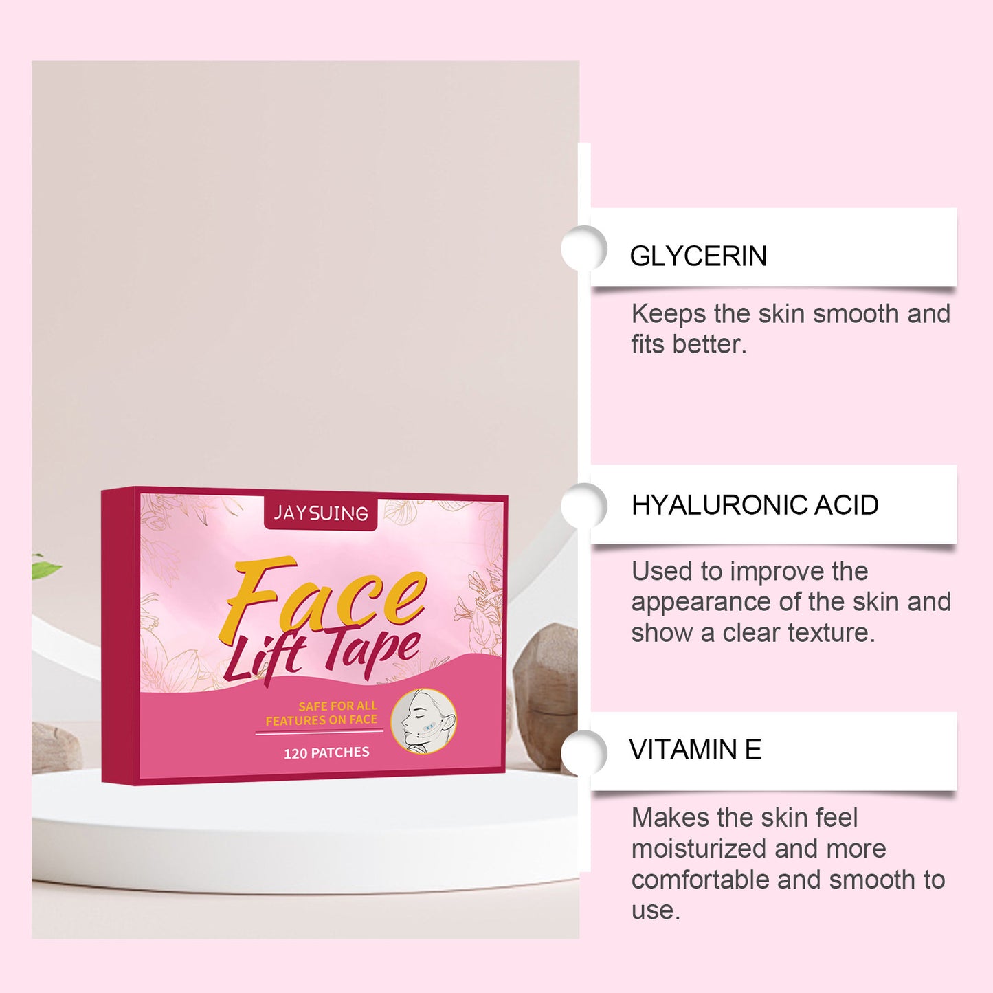 JAYSUING Bande adhésive pour lifting du visage – Patchs invisibles de soutien du contour du visage (120 pièces)