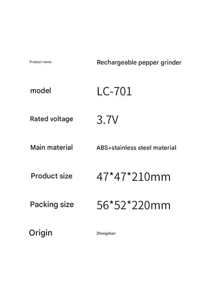 Electric Pepper Grinder – Rechargeable Stainless Steel Salt & Spice Mill with Adjustable Coarseness