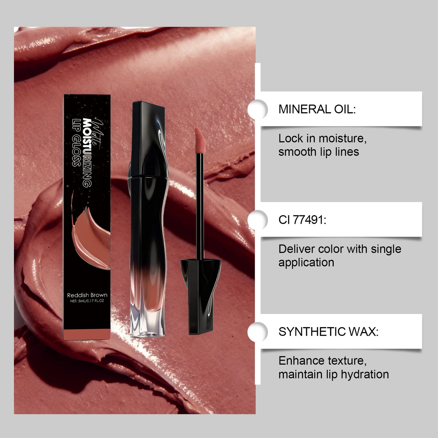 Zephoco Matte Moisturizing Lip Gloss – Soft Matte Lip Color with Precision Brush