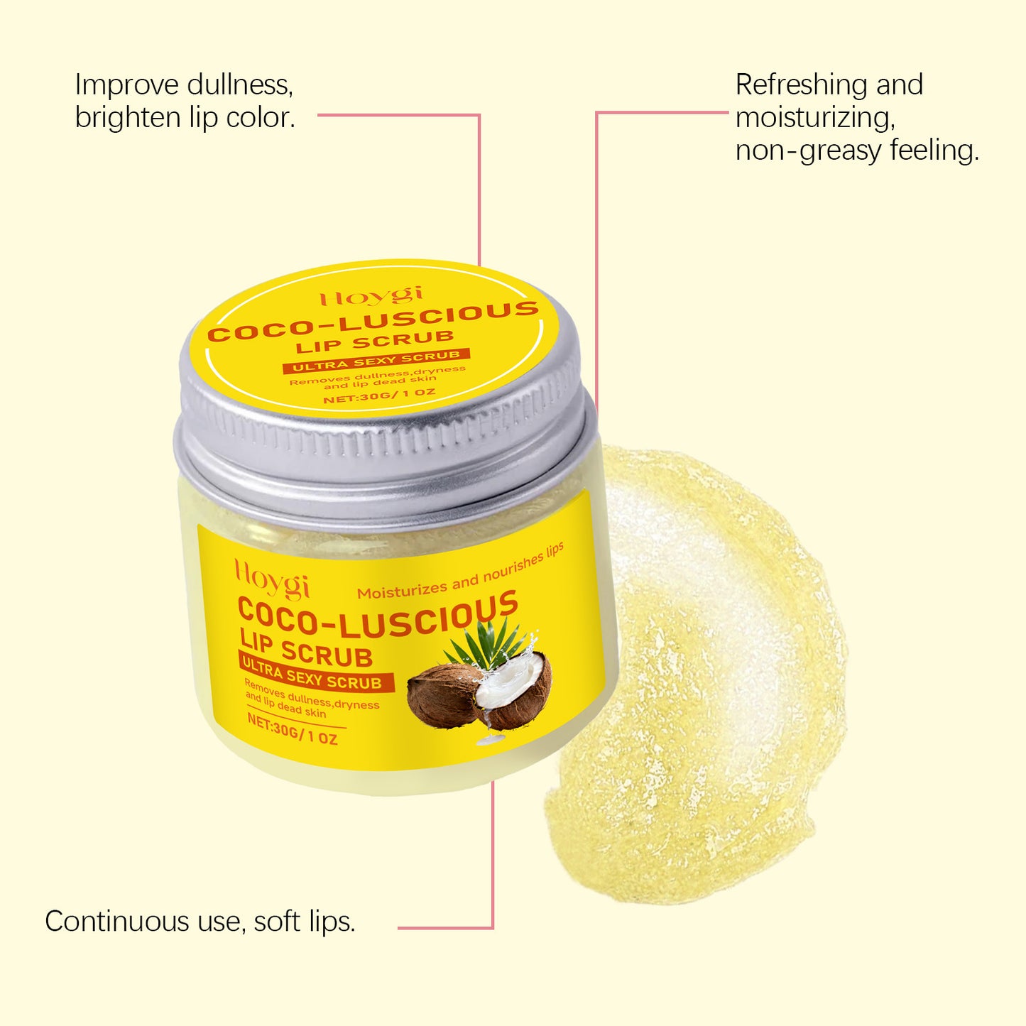 Hoygi Coco-Luscious Lip Scrub – Gentle Exfoliation, Moisturizing & Refreshing Care