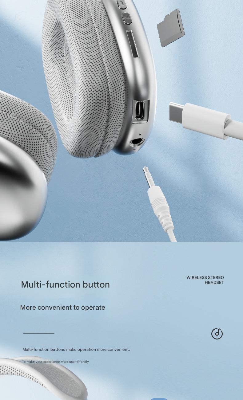 Auriculares inalámbricos Bluetooth supraaurales: graves profundos y sonido envolvente de 360° (compatibles con Apple P9)
