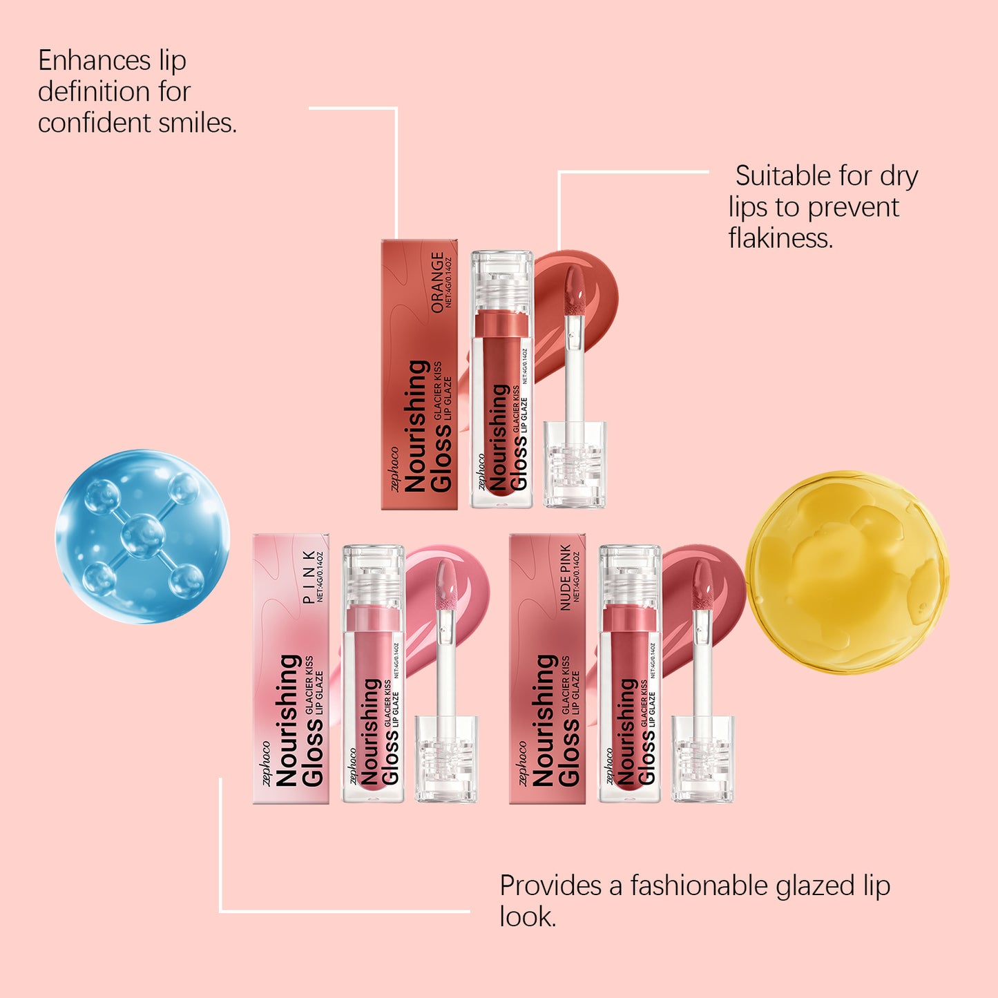 Zephoco Nourishing Lip Gloss – Glazed Shine for Smooth, Defined Lips