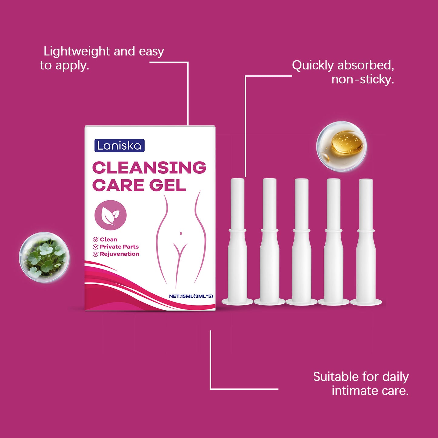 Laniska Women’s Cleansing Care Gel – Gentle Intimate Hygiene Support • Daily Fresh Comfort (15ml × 5pcs)