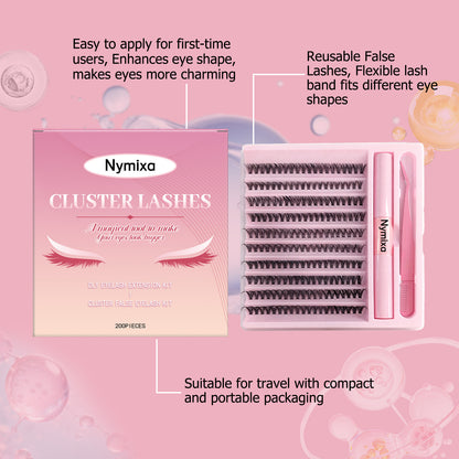 Kit de pestañas Nymixa Cluster: extensiones de pestañas naturales o glamurosas (200 unidades)