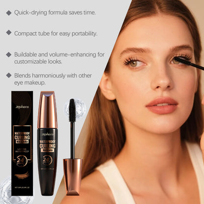 Máscara de pestañas Zephoco Waterproof Curling: aplicación suave, efecto lifting y acabado resistente a las manchas.