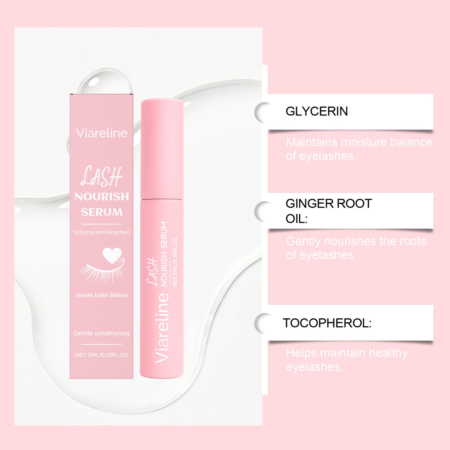 Suero nutritivo para pestañas Viareline: cuidado hidratante ligero para pestañas (3 ml)