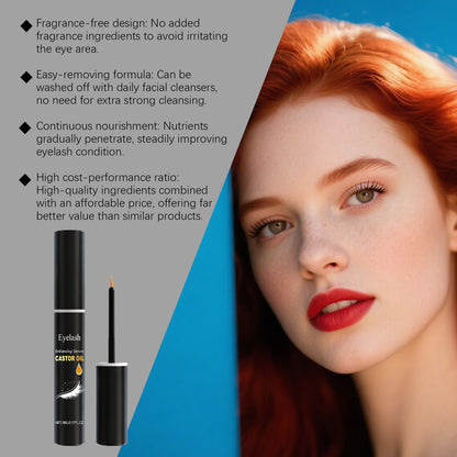 Suero potenciador de pestañas con aceite de ricino: fórmula ligera y nutritiva para el cuidado diario y nocturno de las pestañas.